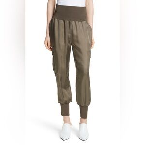 Cinq à Sept Tous Les Jour Giles Cupro Olive Green Joggers